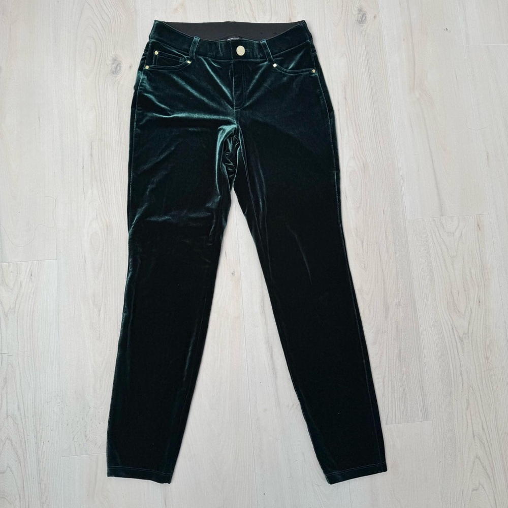 INC International Concepts Dark Green Velvet Women's Pants Slim Fit size 6